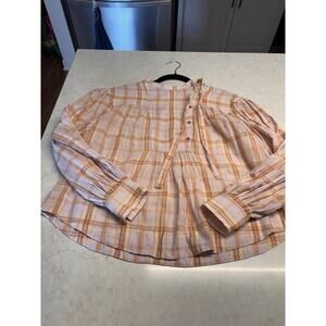 Ulla Johnson Plaid Blouse in Peach and Cream